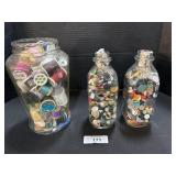 Milk Bottles Full Of Buttons & Jar Of Thread