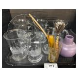 Toscany Glass Mugs, Glass Plate, Vase.