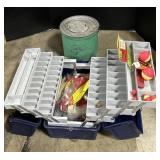 Fishing Tackle Box & L.E. Miller Bait Can.