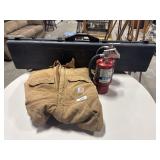 Carhartt Jumpsuit, Fire Extinguishers, Rifle Case.