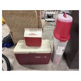 (2) Coleman Coolers, Wrapping Paper Storage Box.