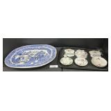 Vintage Flow Blue Platter & Japan Wall Pockets.