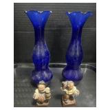 Blown Glass Vases, Carved Wooden Figures.