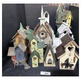 Primitive Wooden Birdhouses & School House.