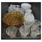 Various Pressed & Cut Glassware, Clear & Amber.