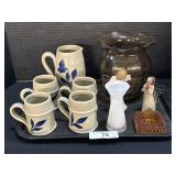 Williamsburg Stoneware Pitcher & Cups.