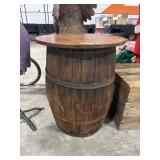 Antique Wooden Whiskey Barrel Table.