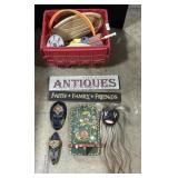 Tribal Masks, Antique Sign, Japanese Umbrella.
