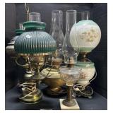 3 Vintage Electric & 1 Oil Hurricane Lamps.