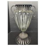 Large Vase Custard Glass In Heavy Iron Case.