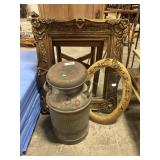 Vtg Steel Milk Jug, (2) Victorian Giltwood