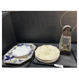 Vintage Flow Blue Plate & Platter, Oil Lantern.