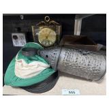 Punch Tin, Brass Shelf Clock, Vintage Hats.