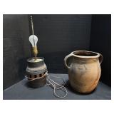 Barrel Themed Lamp, Crock.