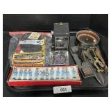Vintage Band Figures, Shoe Soles, Antique Camera.