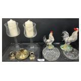 Ceramic Roster Figures & Various Candle Holders.