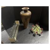 Hersheys Rack, Toleware Flower Light, Copper Vase.