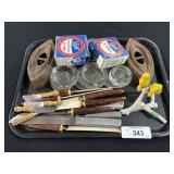 Vintage Glass Furniture Coasters, Irons & Knives.