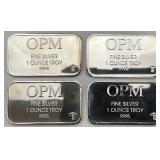 4 OPM 1 Troy Oz Fine Silver Bars.