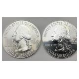 2 5oz Fine Silver Commemorative Quarter Tokens.