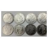 8 90% Silver 1879-1904 Morgan Dollars.
