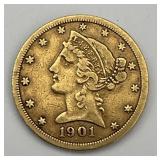 1901-S Gold $5 Liberty Head Half Eagle.