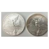 2 2013-15 2 Troy Oz Silver Mexican Bullion.