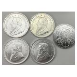 5 1 Troy Oz Fine Silver Bullion Coins.