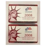 2 2008 U.S. Mint Silver Proof Sets.