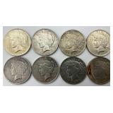 8 90% Silver 1922-1924 Peace Dollars.