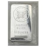 .999 Fine Silver 10 Oz. Sunshine Minting Bar.