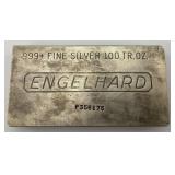 100 Troy Oz. Engelhard .999 Fine Silver Bar.