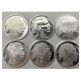 6 1 Troy Oz Fine Silver Buffalo Rounds.