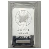 .999 Fine Silver 10 Oz. Sunshine Minting Bar.