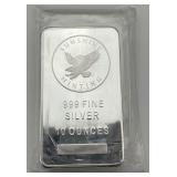 .999 Fine Silver 10 Oz. Sunshine Minting Bar.