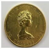 1980 1oz Fine Gold Canadian Maple Leaf.