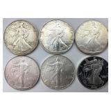 6 1 Troy Oz Fine Silver American Eagle Dollars.