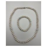 Vintage Pearl Necklace Silver Clasp & Bracelet.