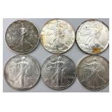 6 1 Troy Oz Fine Silver American Eagle Dollars.