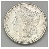 1 90% Silver 1881 Morgan Dollar.