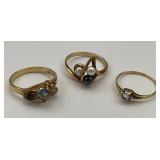 3 10KT Gold Gemstone Accent Rings.