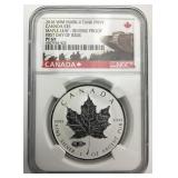 NGC 1oz Fine Silver 2016 Canadian $5 Maple Leaf.
