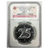 NGC 1oz Fine Silver 2013 $5 Canadian Maple Leaf.