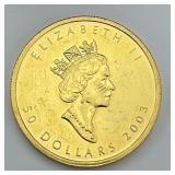 2003 1oz Fine Gold $50 Canadian Maple Leaf.