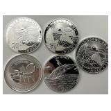 5 1 Troy Oz Fine Silver Bullion Coins.
