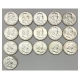 16 90% Silver 1963 Franklin Half Dollars.