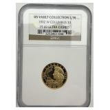 NGC Graded 1992 W Gold Columbus $5 Coin.