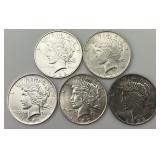 2 1922, 3 1923 90% Silver Peace Dollars.