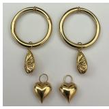 14KT Gold Hoop Earrings w/ Gold Charms.