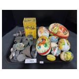 Easter Decor, Tin Tea Set, Vaporizer. Easter Decor, Tin Tea Set, Vaporizer.